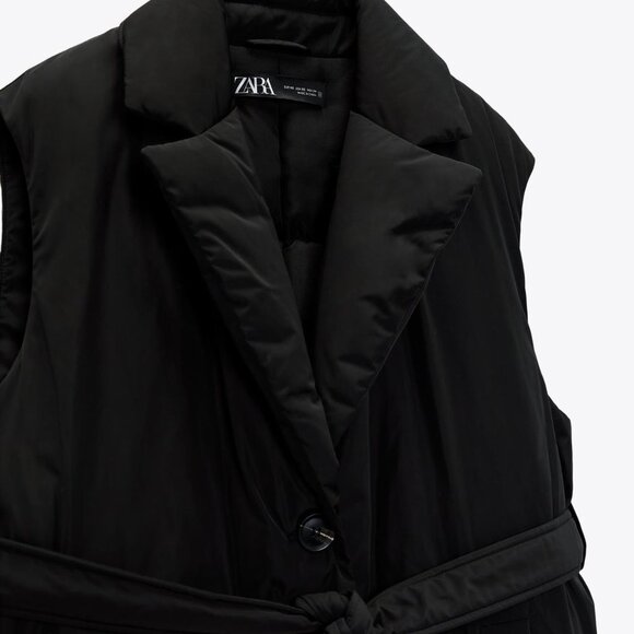 Zara WOMEN'S BELTED PUFFER VEST BLACK - Picture 4 of 5